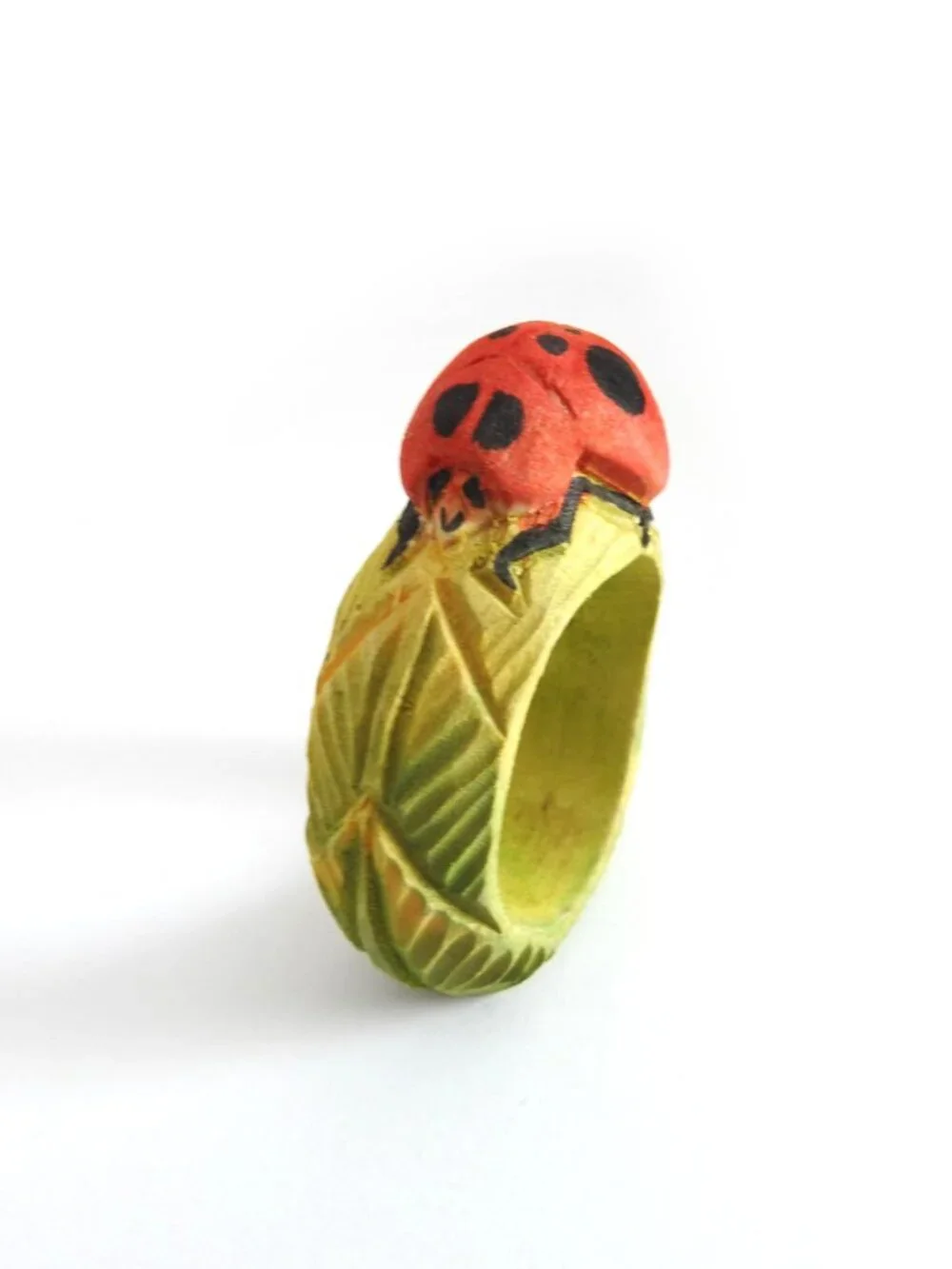 Vintage Hand Carved Wood Insect Napkin Rings Set of 4 Ladybug Ant Bee Grasshoper
